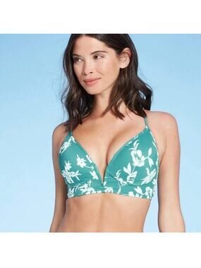 Shade & Shore Teal Tropical Bikini Top NEW Size 36B